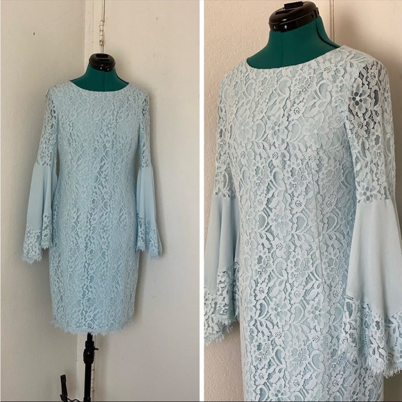 White House Black Market Dresses & Skirts - Black House White Market Lace Bell Sleeve Dress - Light Blue